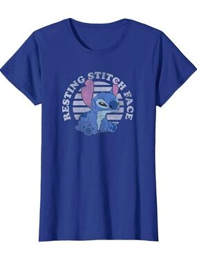 Disney 'Resting Stitch Face' Ladies Graphic Tee - Royal Blue
